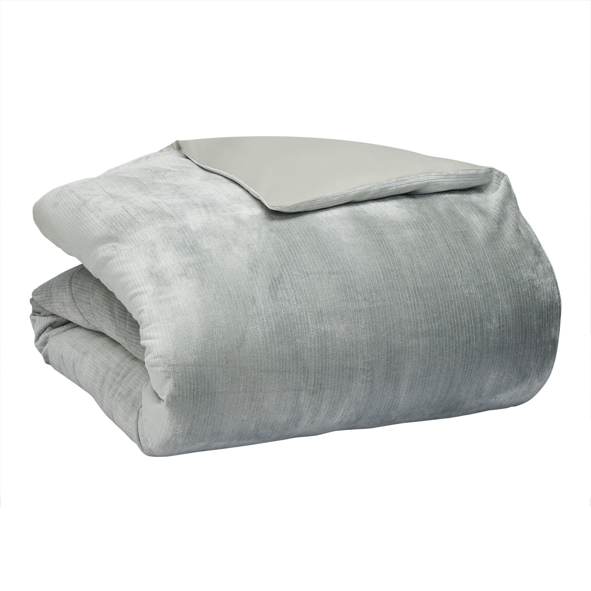 DT-054-9092_7|Folded light grey velvet corduroy textured duvet cover with a smooth reverse side, offering comfort and style.