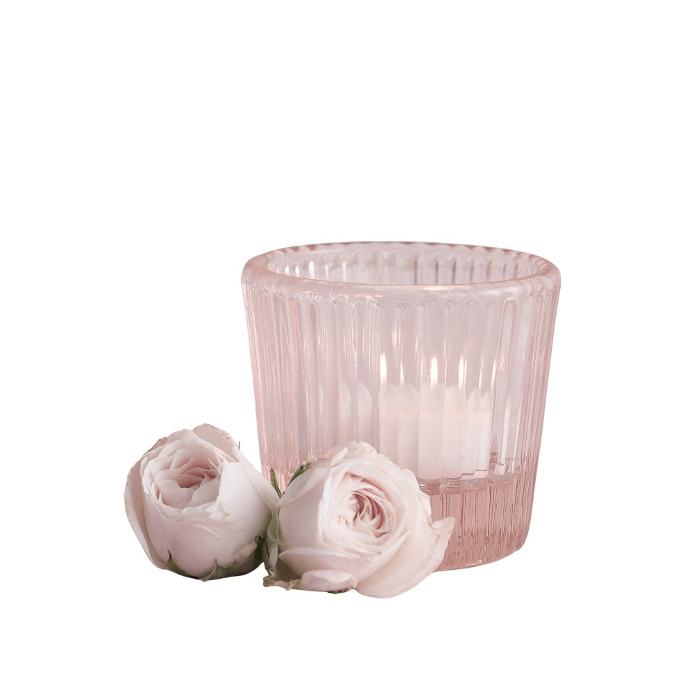 Pressed Pink Glass Tealight / Votive Holders - Set of 4