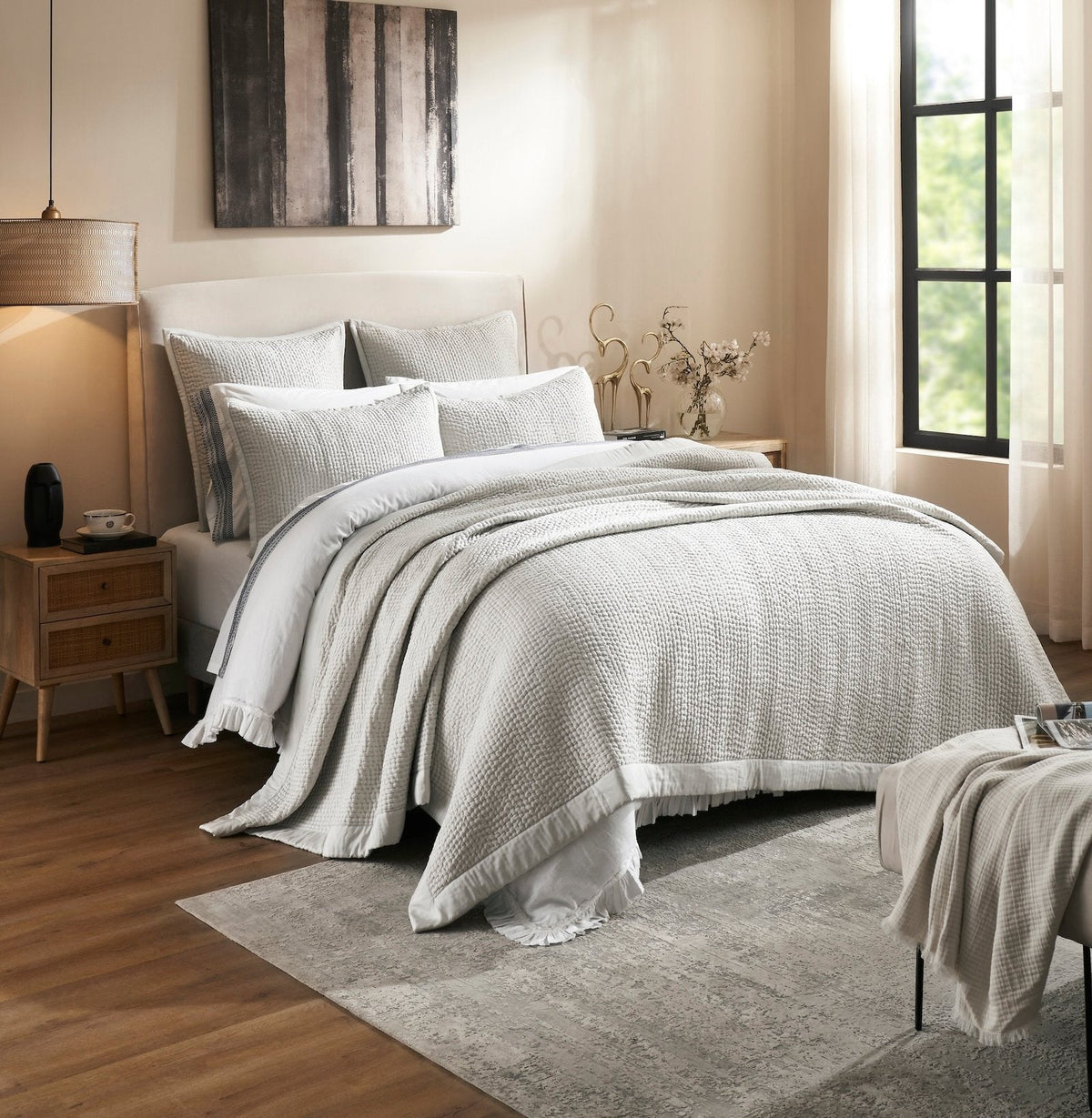 CL-197-11096_7|Soft white quilted coverlet with subtle texture, perfect for minimalist bedroom styling. Cozy cotton bedspread offering a clean, inviting look.
