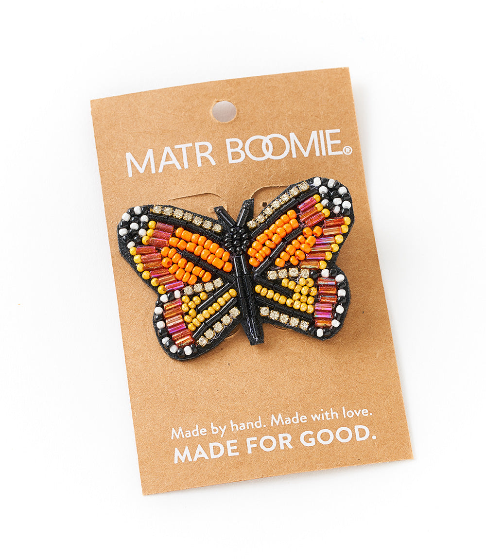 Bala Mani Beaded Butterfly Brooch Pin - Handmade