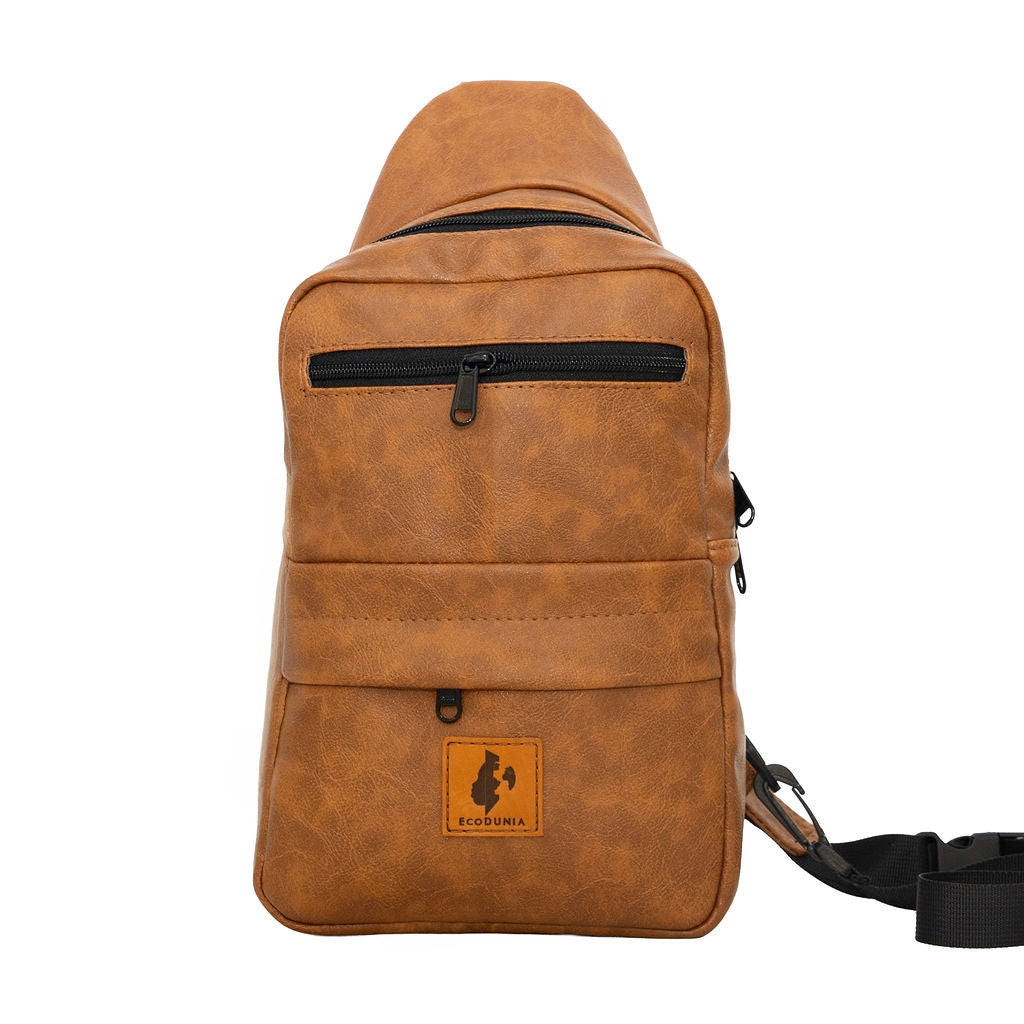 Umoja dark tan vegan leather large crossbody sling bag — Ecodunia #color_brown