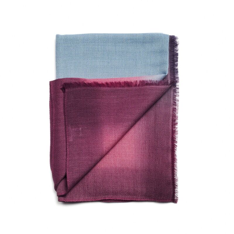 Iris Haze Blue Pink Cashmere Merino Handloom Scarf folded showing unique color blend and texture.