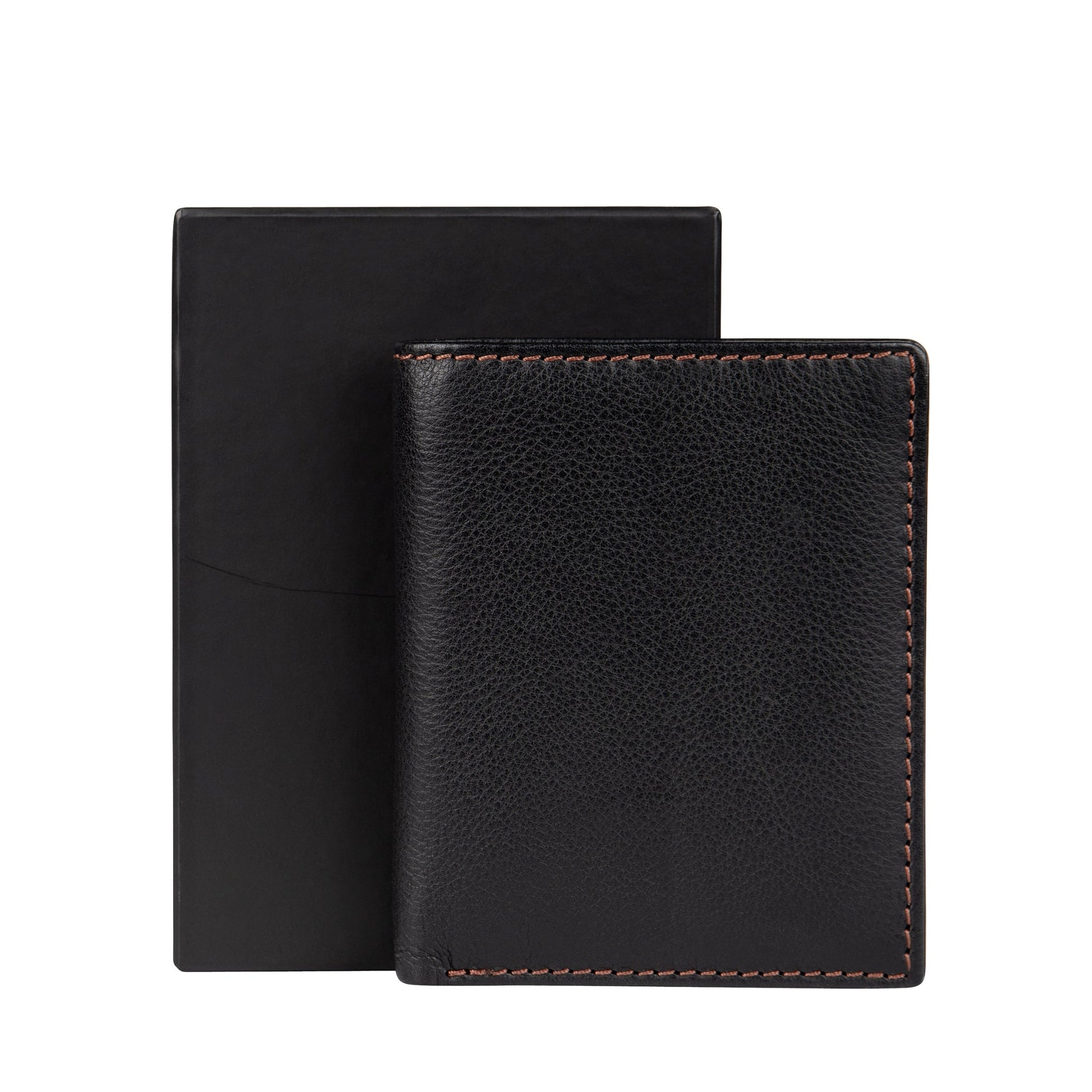 Black leather wallet vertical bi-fold with gift box