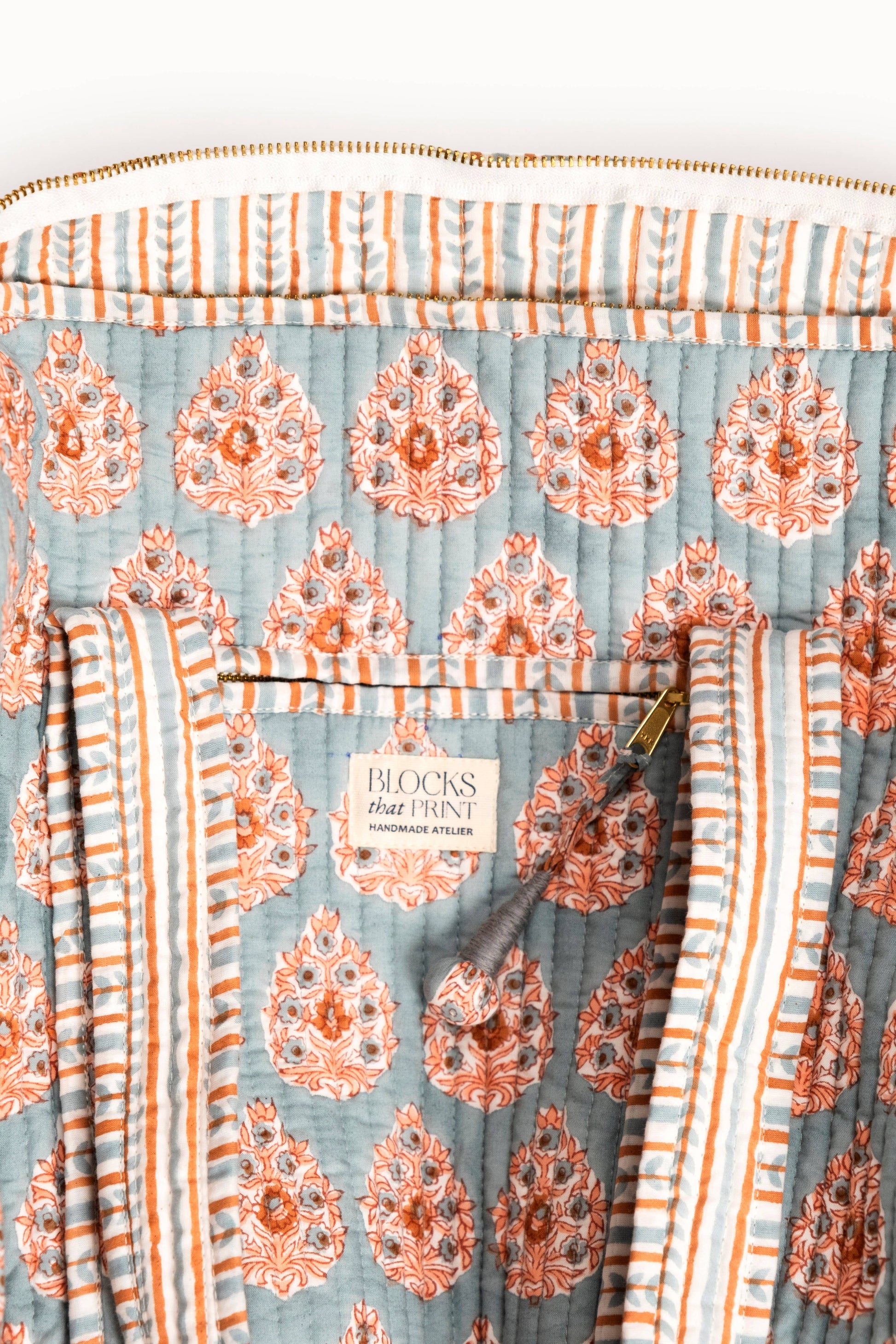 Terracotta Heirloom Buta Block Print Quilted Duffle Bag