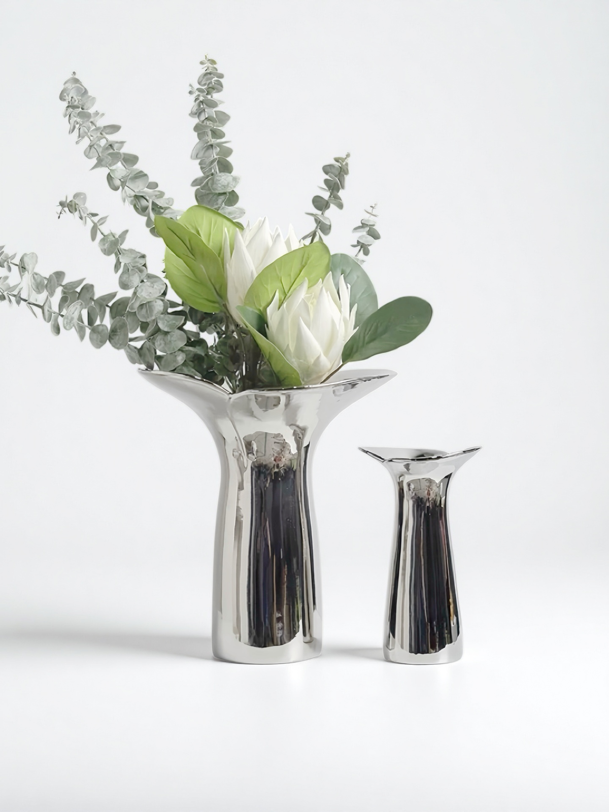 Handmade Modern Silver Bloom Vase, Ceramic Botanica Centrepiece Vase