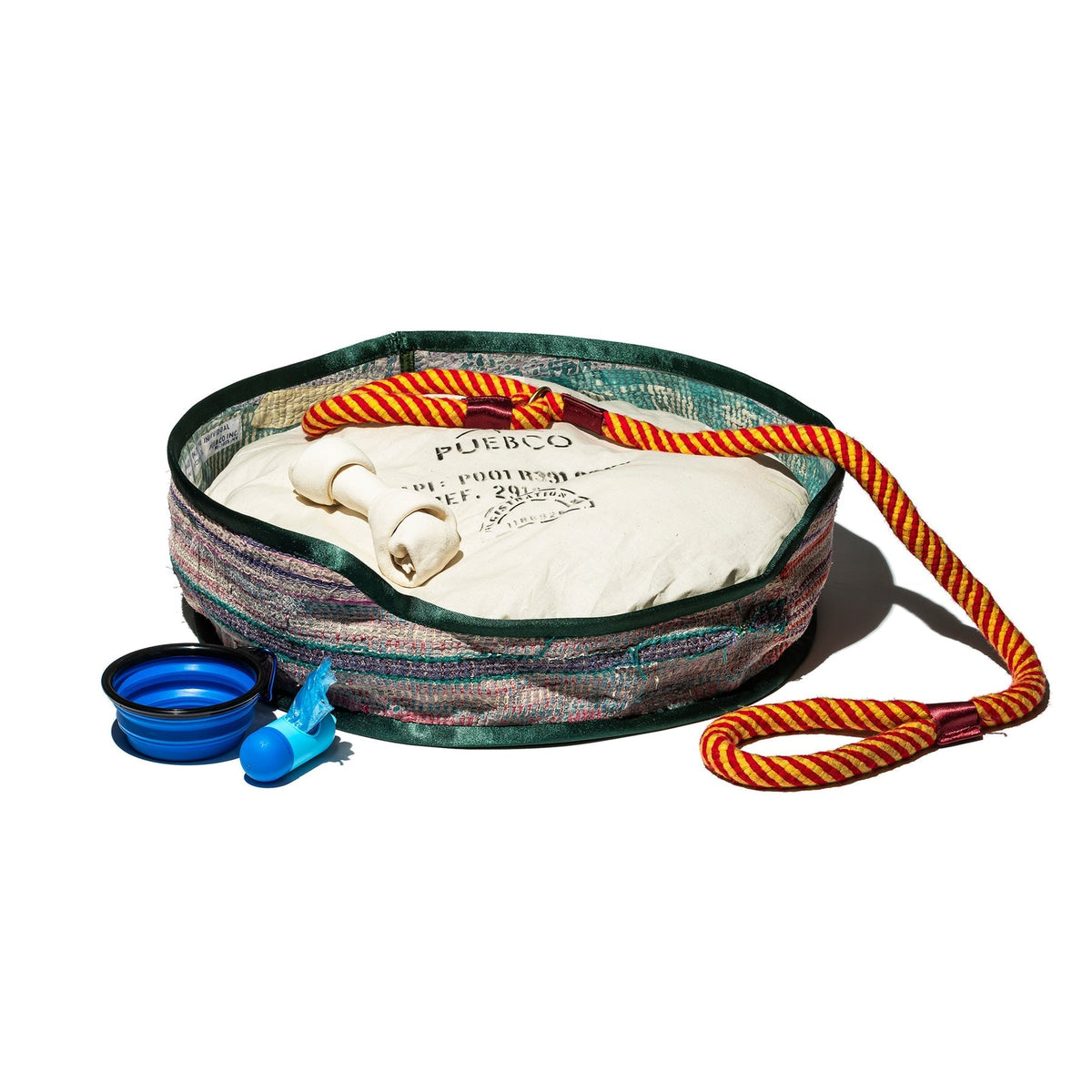 vintage kantha quilt pet bed w cushion puebco 113975 2
