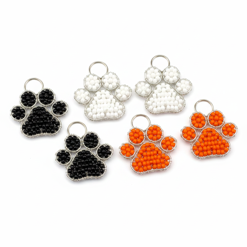 Pawprint Keyring Set - 2 Black, 2 White, 2 Orange