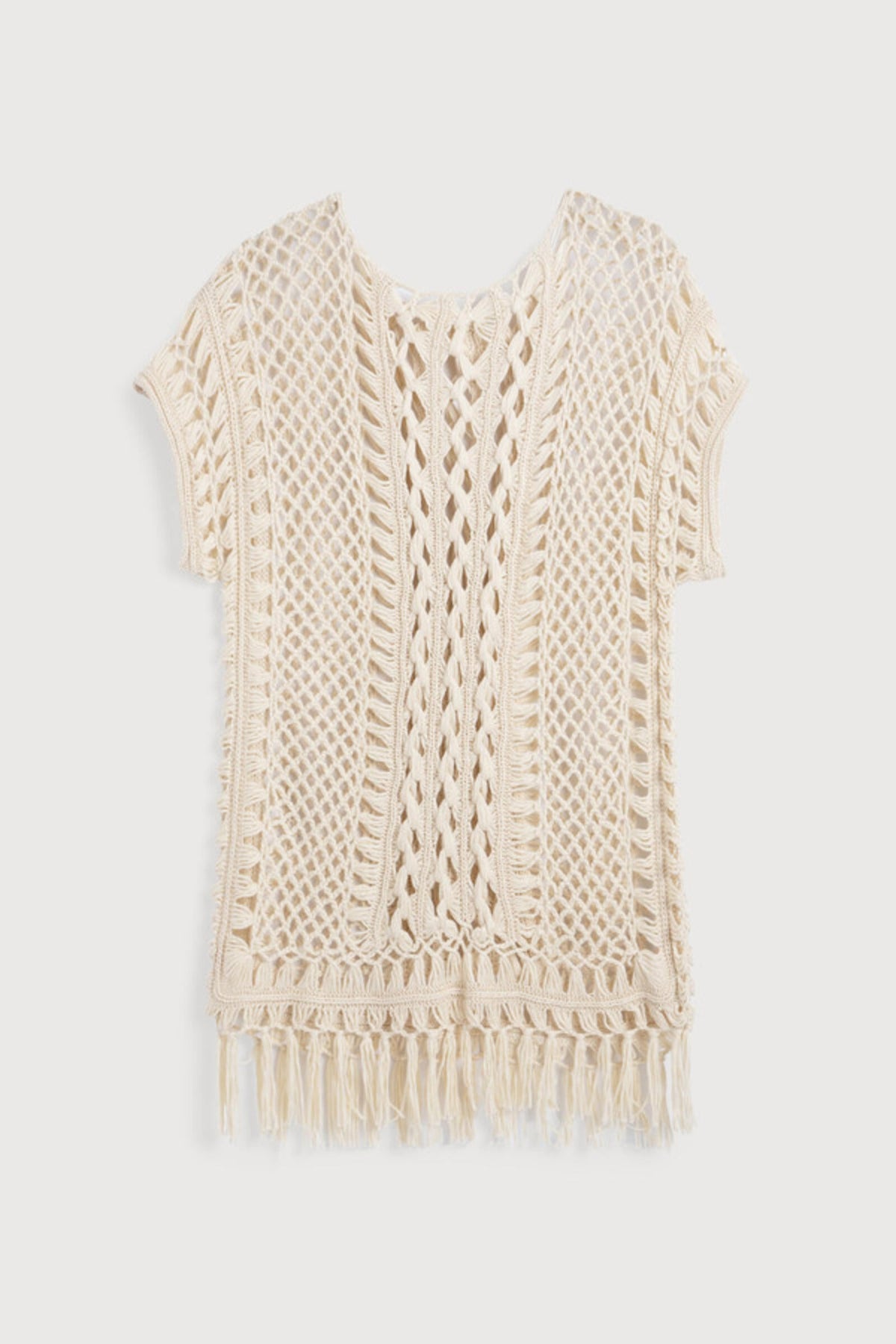 Bohemian Crochet Fringed Tunic - Ivory