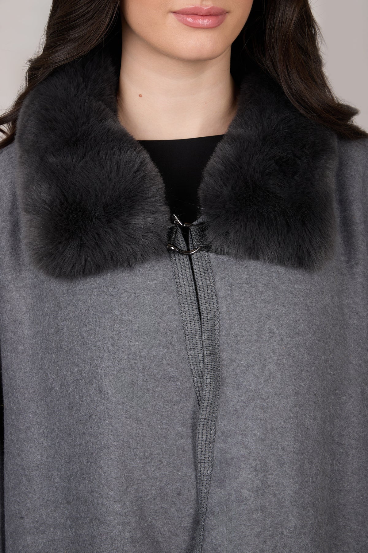 Faux Fur Pocket Kimono - Dark Gray