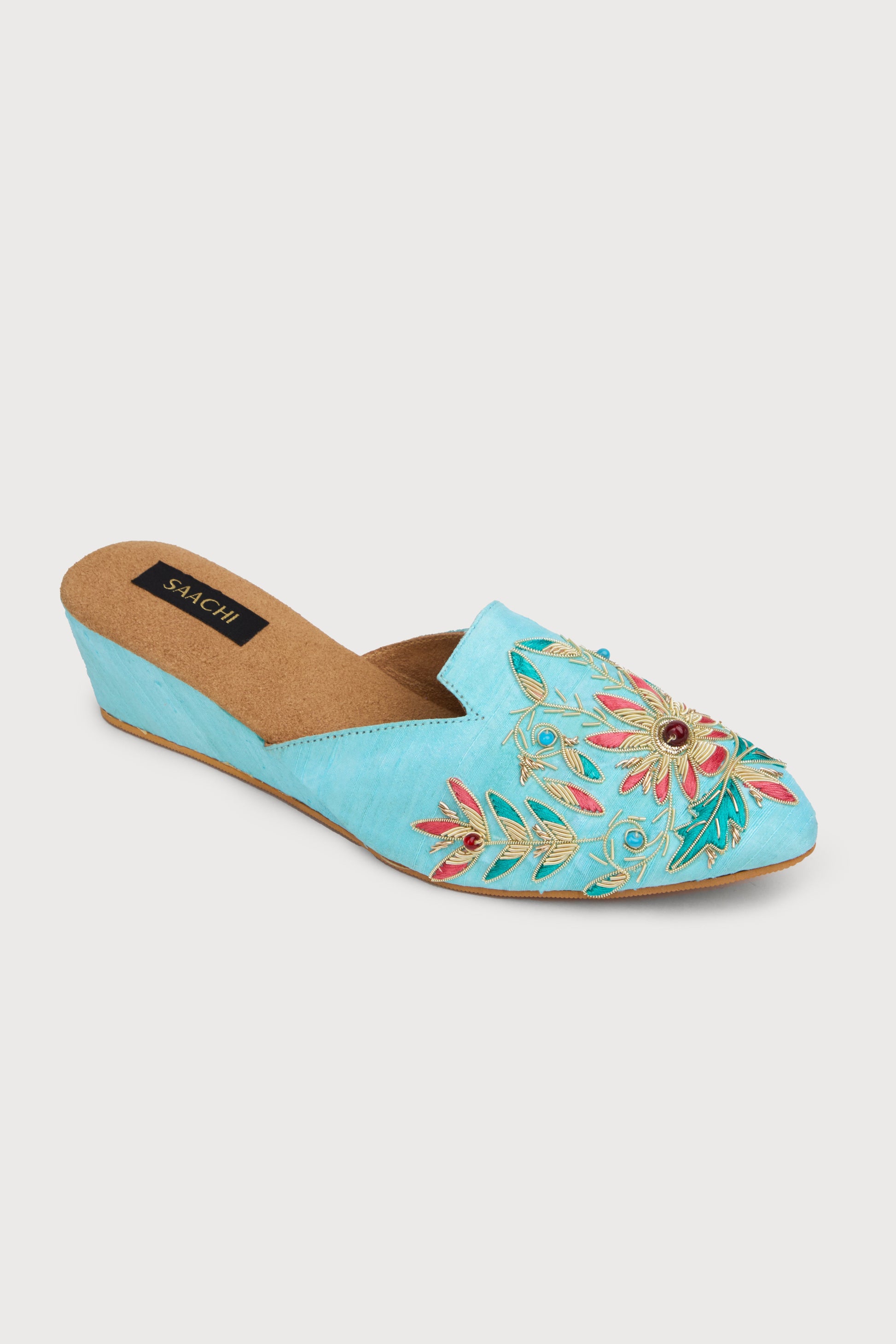 Agara Motif Shoe Mule - Aqua