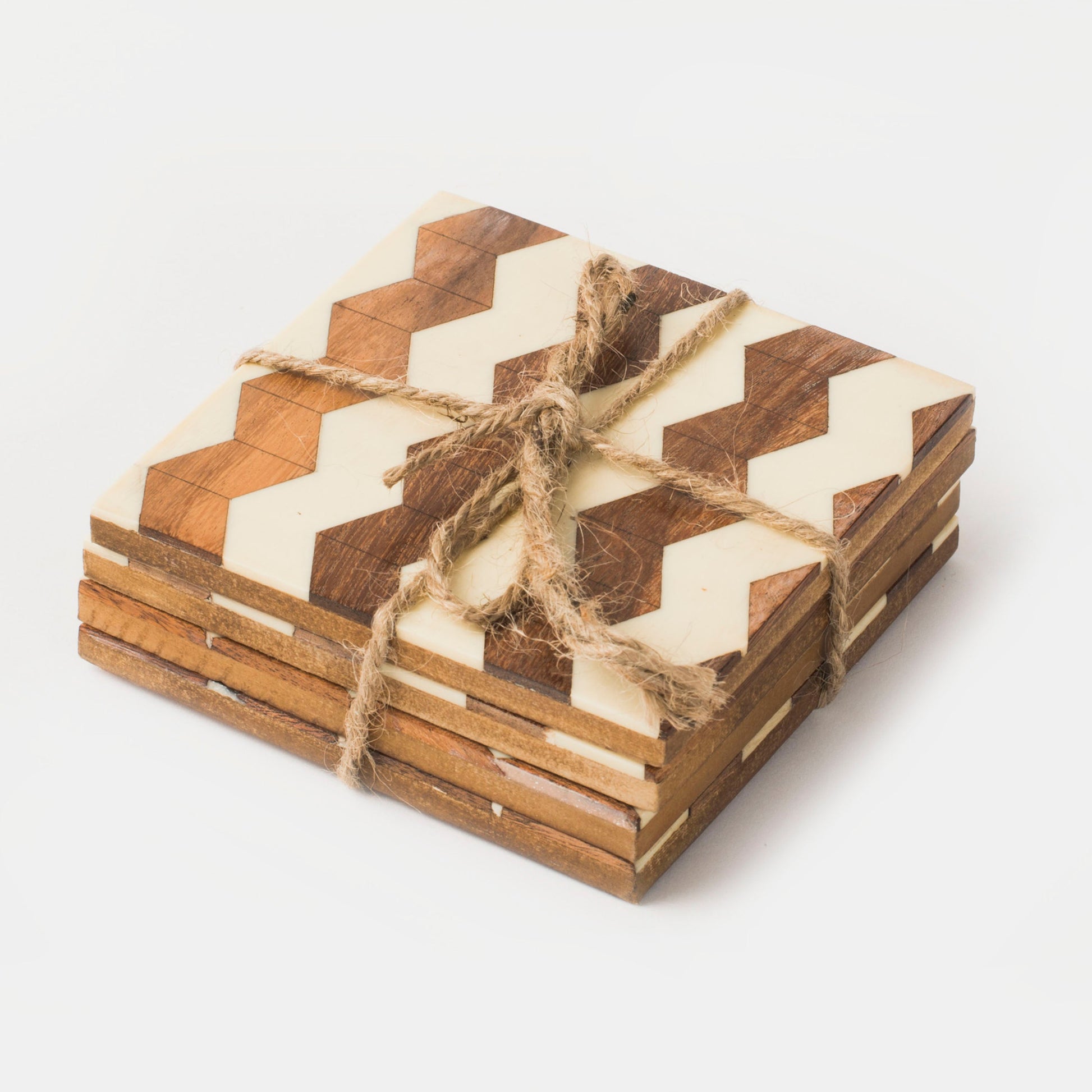 Marquewood Stripes coasters set with chevron wood and resin inlay