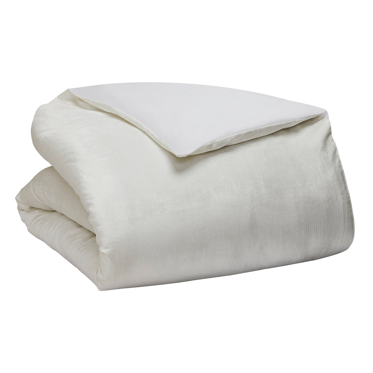 DT-052-10692_8|Neatly folded white textured duvet cover, highlighting its subtle striped pattern, a premium bedding essential for comfort.
