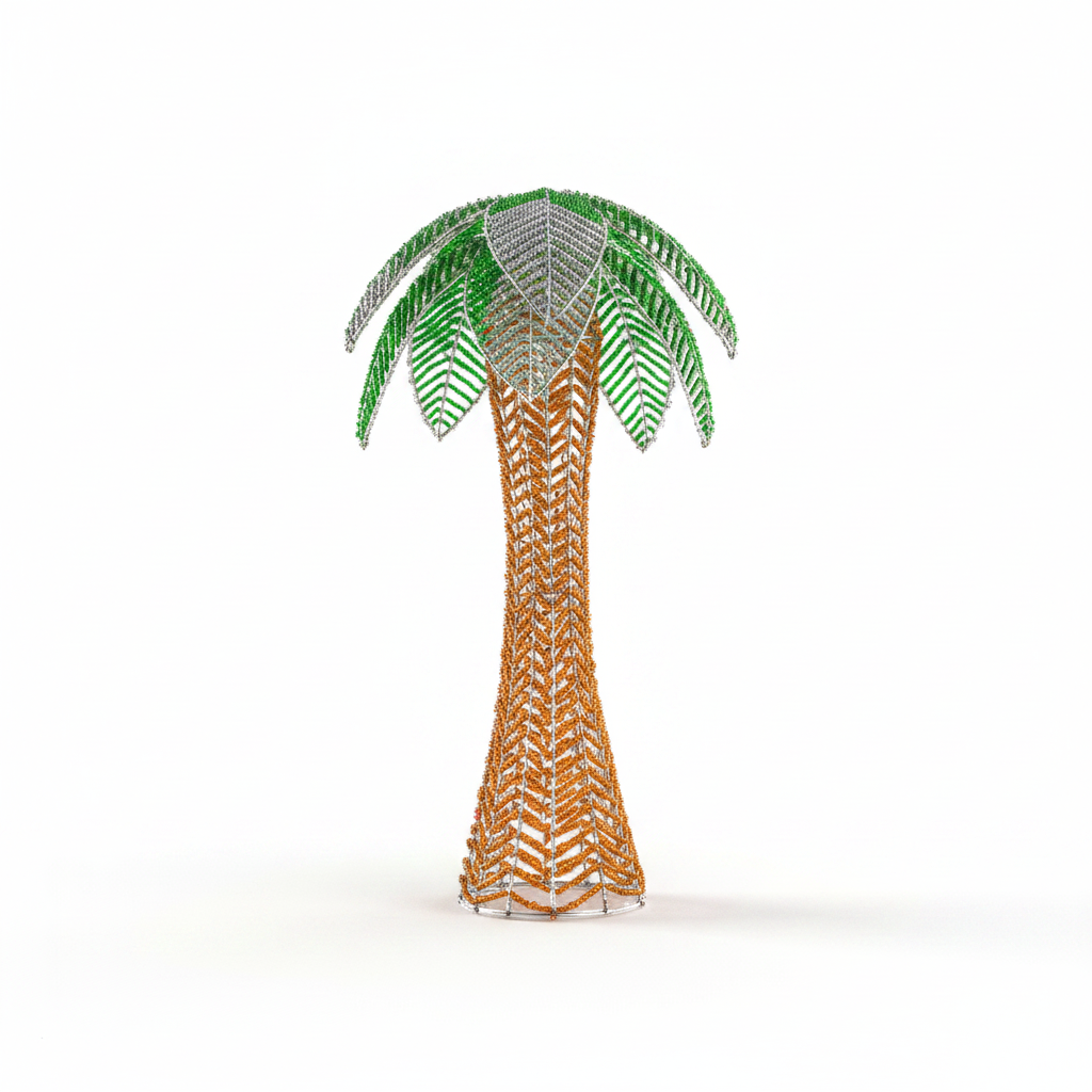 Handcrafted beaded palm tree sculpture on white background - 25PTRLS1
