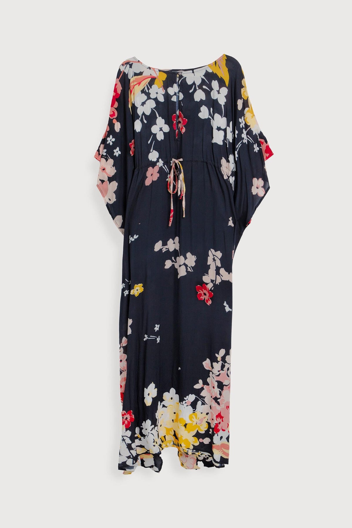 Multicolored Fiore Tie Waist Keyhole Kaftan - Black Combo