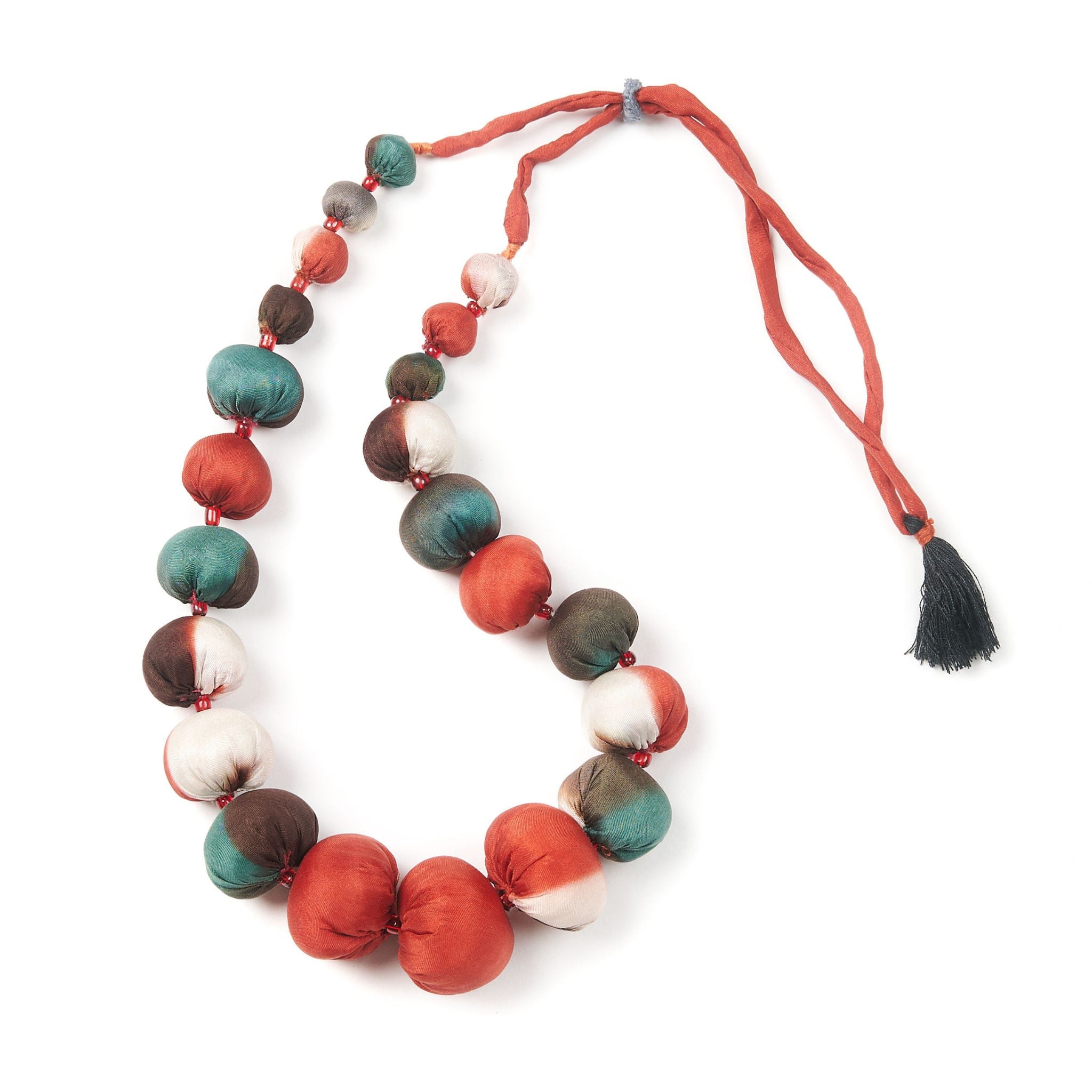 Mihika Red Silk Beaded Necklace Modern Artisanal