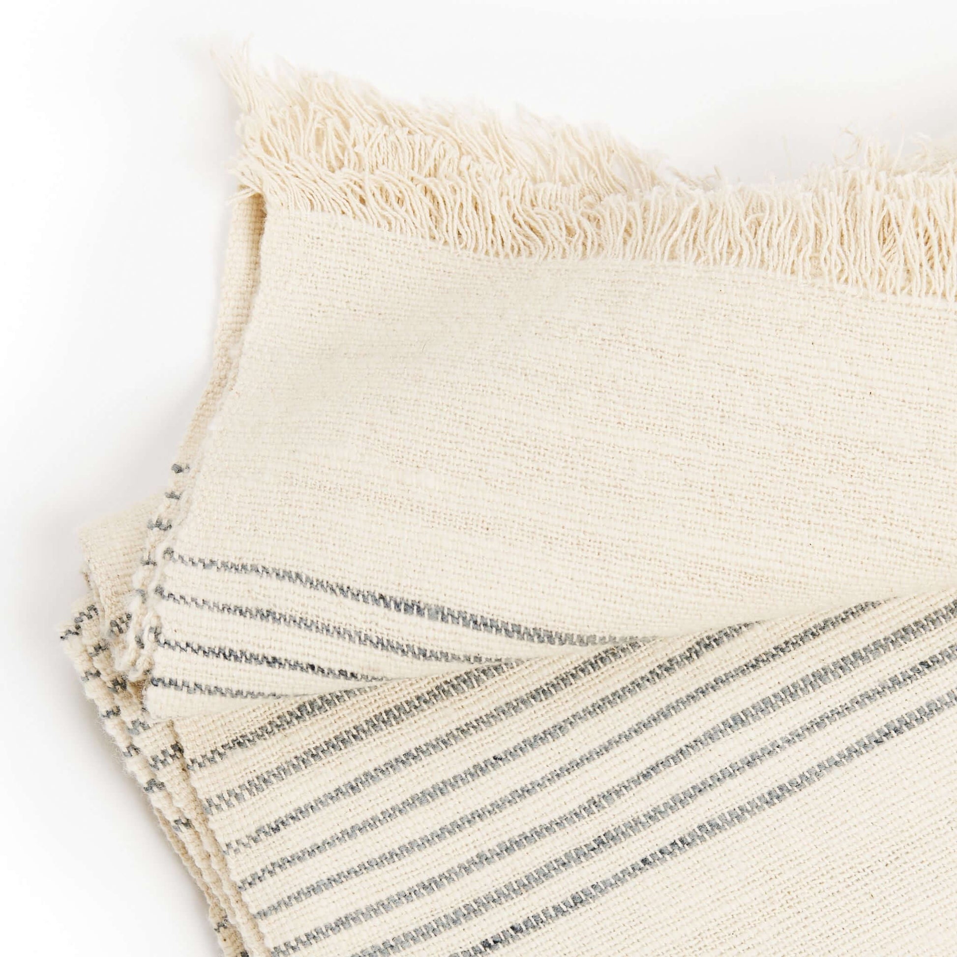 Silica Chalk Off White And Gray Stripes Pattern Soft Handwoven Merino Throw with delicate fringes