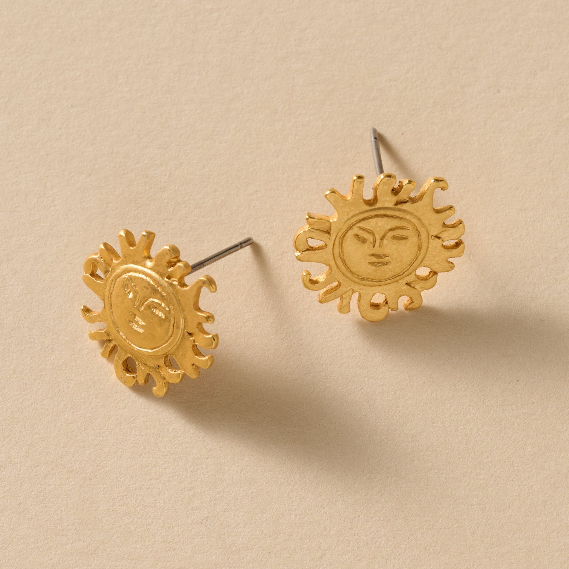 Calida Gold Plate Sun Post Earrings - Ten Thousand Villages