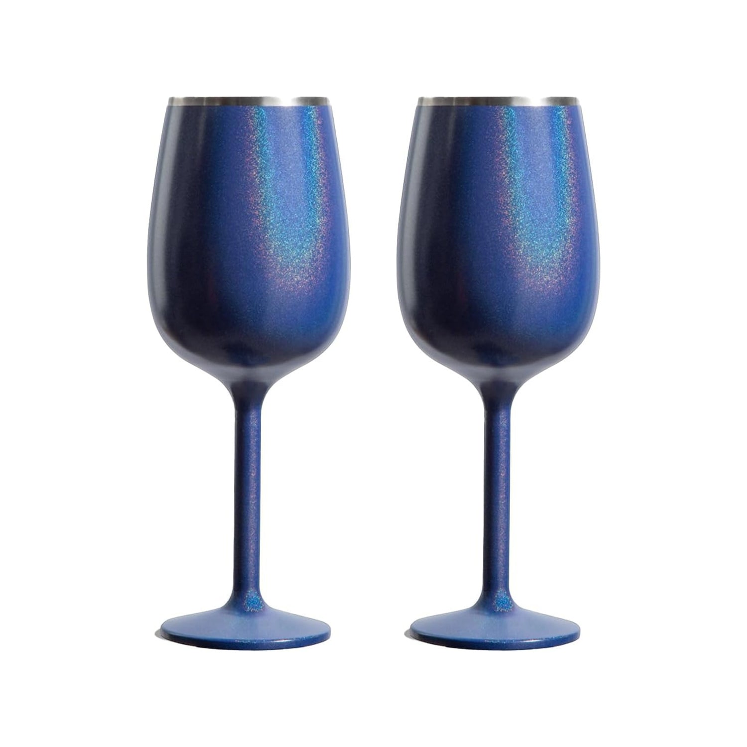 Stainless Steel Stemmed Wine Glass, Set of 2 - Blue