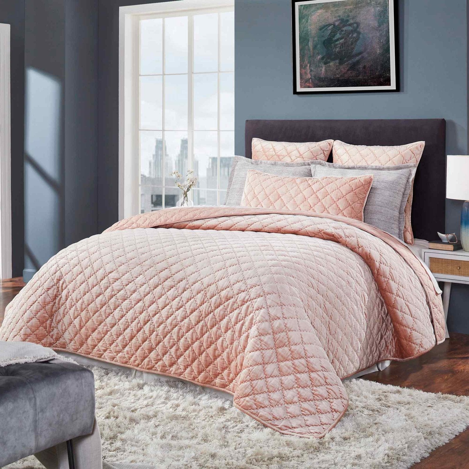 QT-355-9496-LOT1A_LOT1_2|Detailed close-up of a crisp white quilted fabric featuring a soft button-tufted square pattern, highlighting its plush texture.