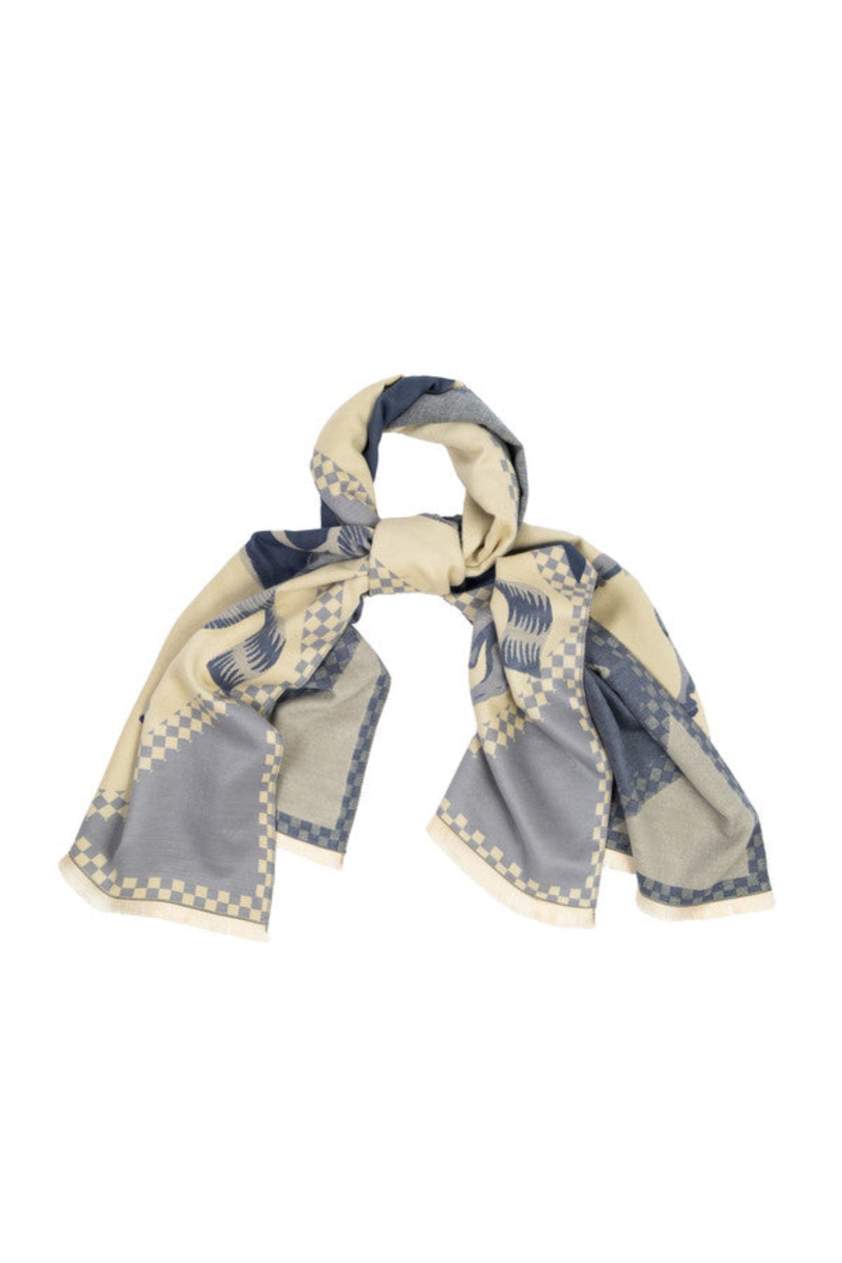 Checkered Equestrian Reversible Scarf - Blue