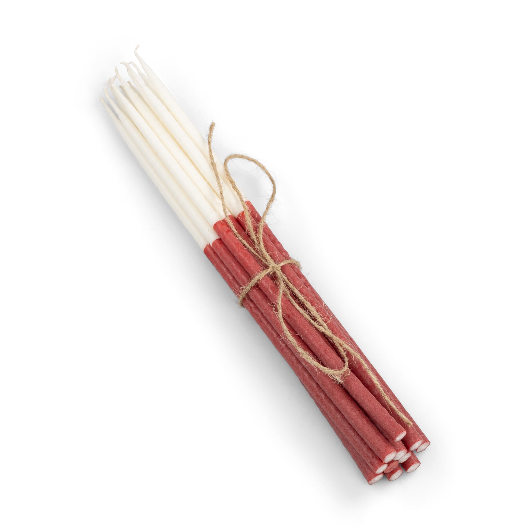 Thin Taper Candles - Two-Tone in Guardsman Red and Pearl