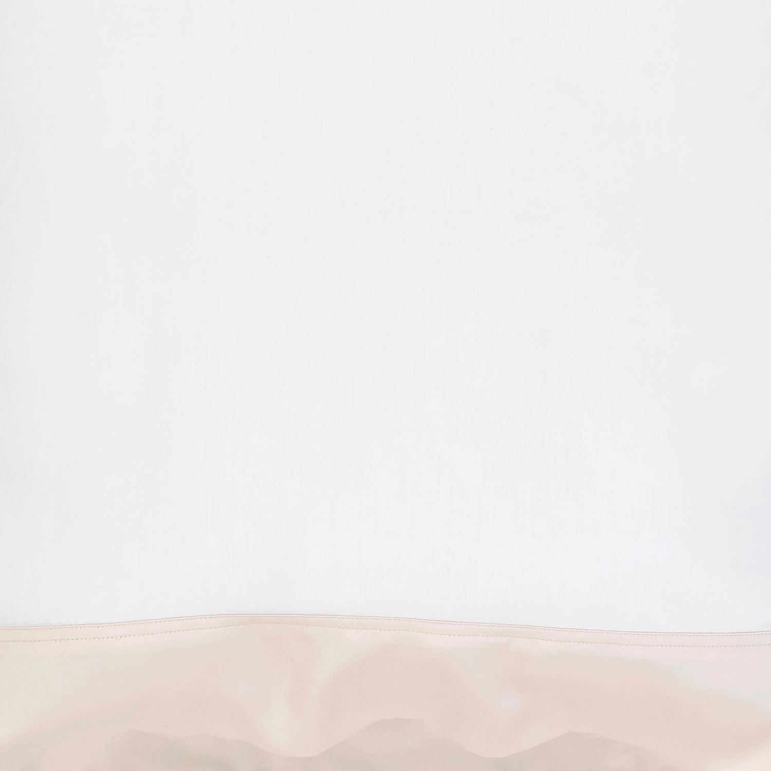 AKP-512-2040_3|Close-up of white 100% Lyocell sheet with beige sateen border, soft, breathable, luxurious bedding fabric. (117)