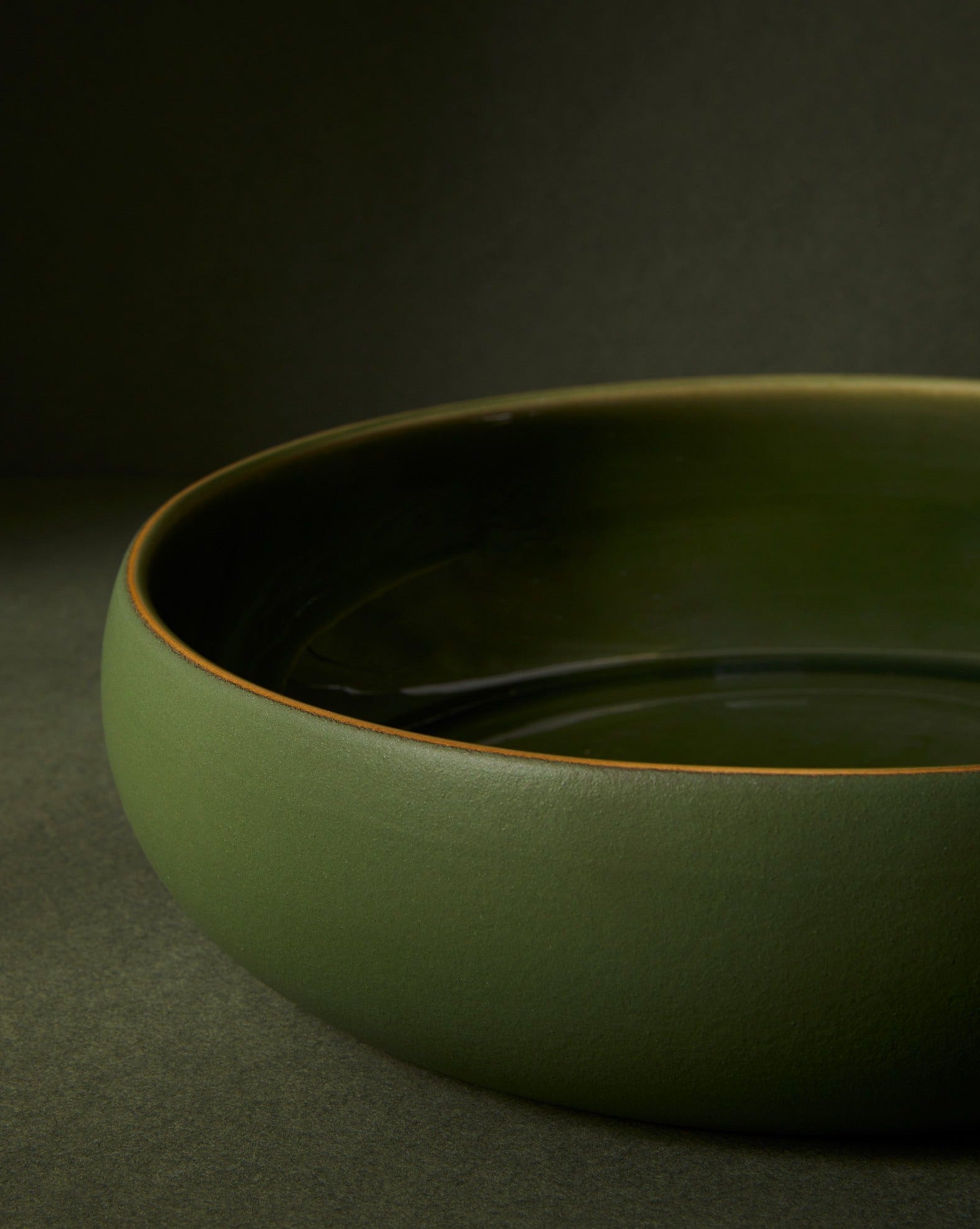 stoneware shallow bowl matte green