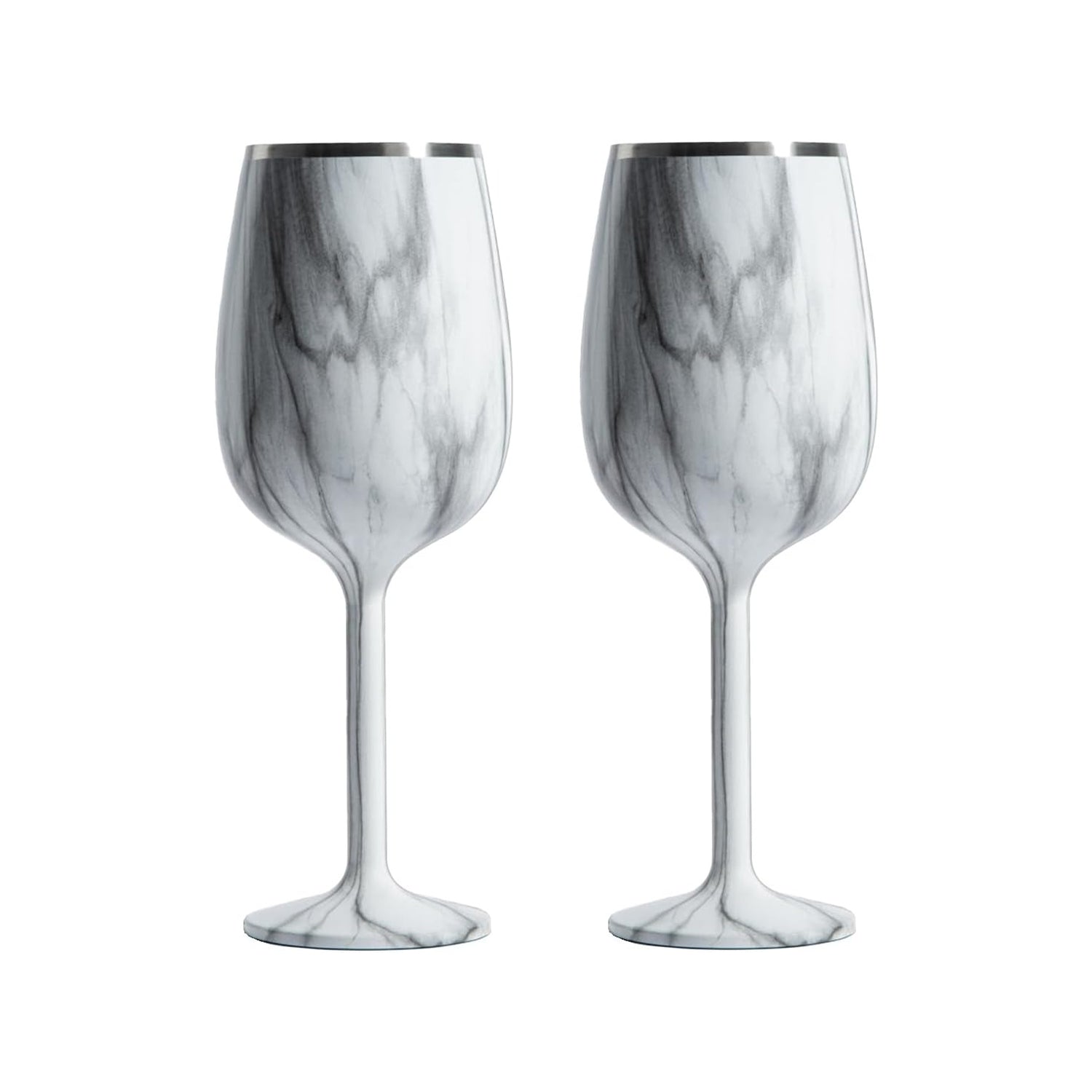 Stainless Steel Stemmed Wine Glass, Set of 2 - Marble