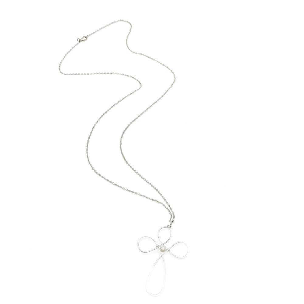 Silver cross Artisan jewelry modeled