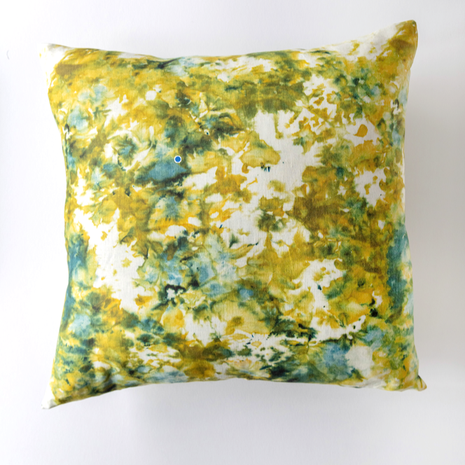 Green Marble linen throw pillow 20x20 with swirling green yellow navy and turquoise pattern - Goldie Home