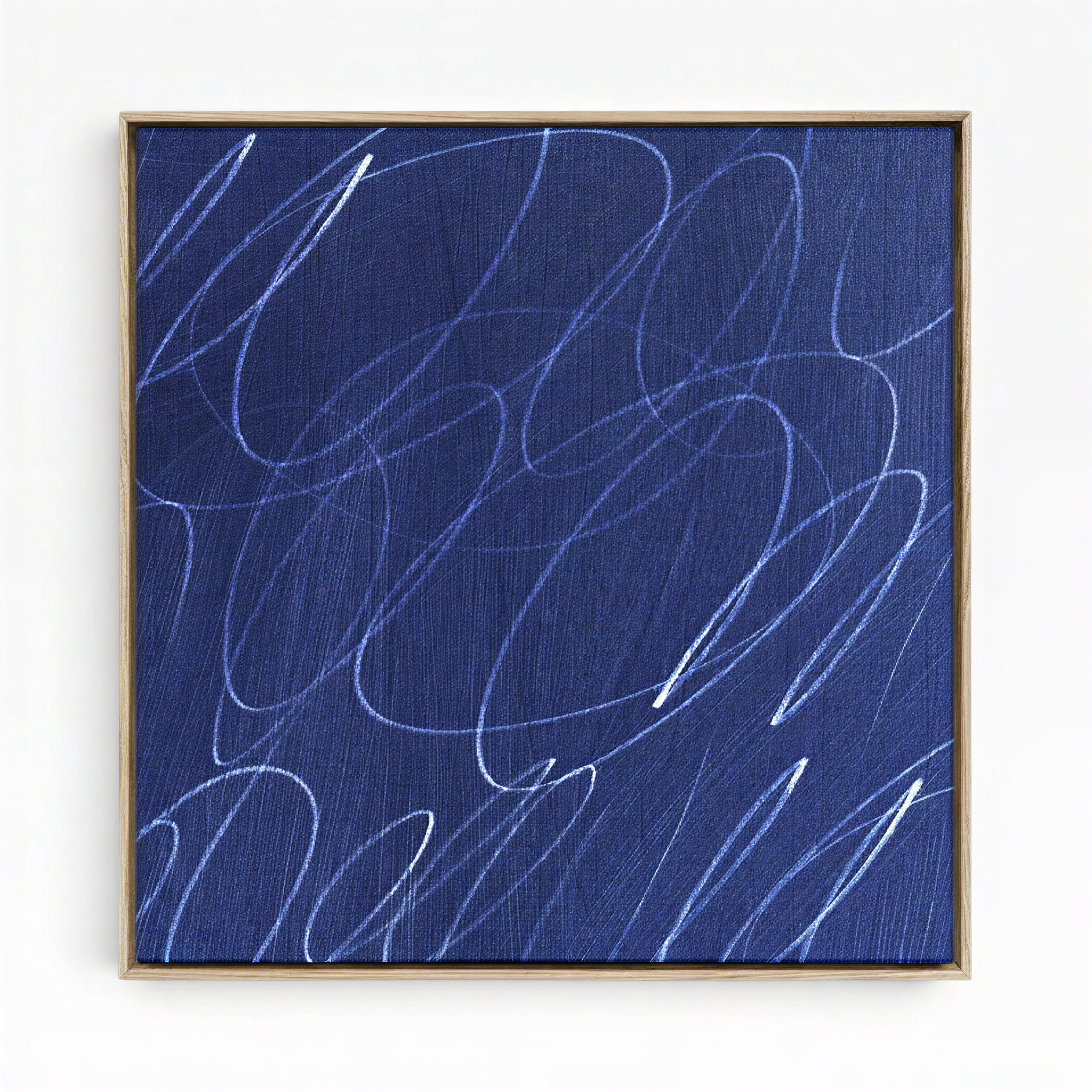 Gestural Marks in Deep Ocean Square Framed Wall Art