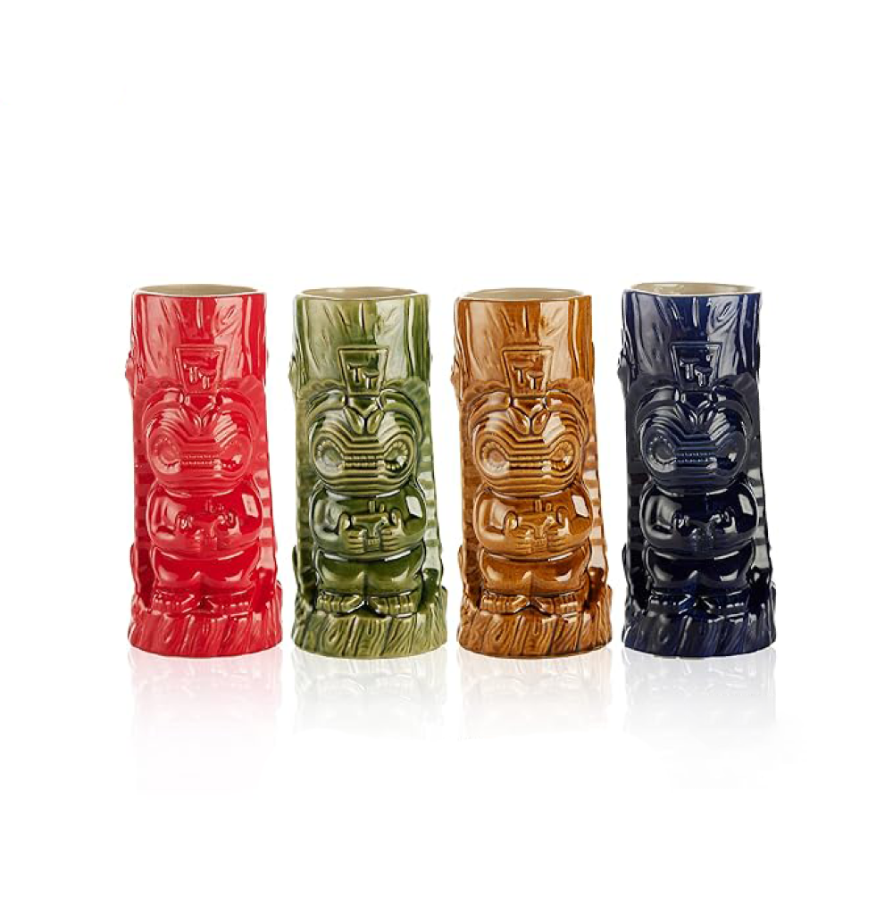 LEMONSODA Ceramic Hawaiian Tiki Glasses Set of 4 (14.5 oz) - Lemonsoda