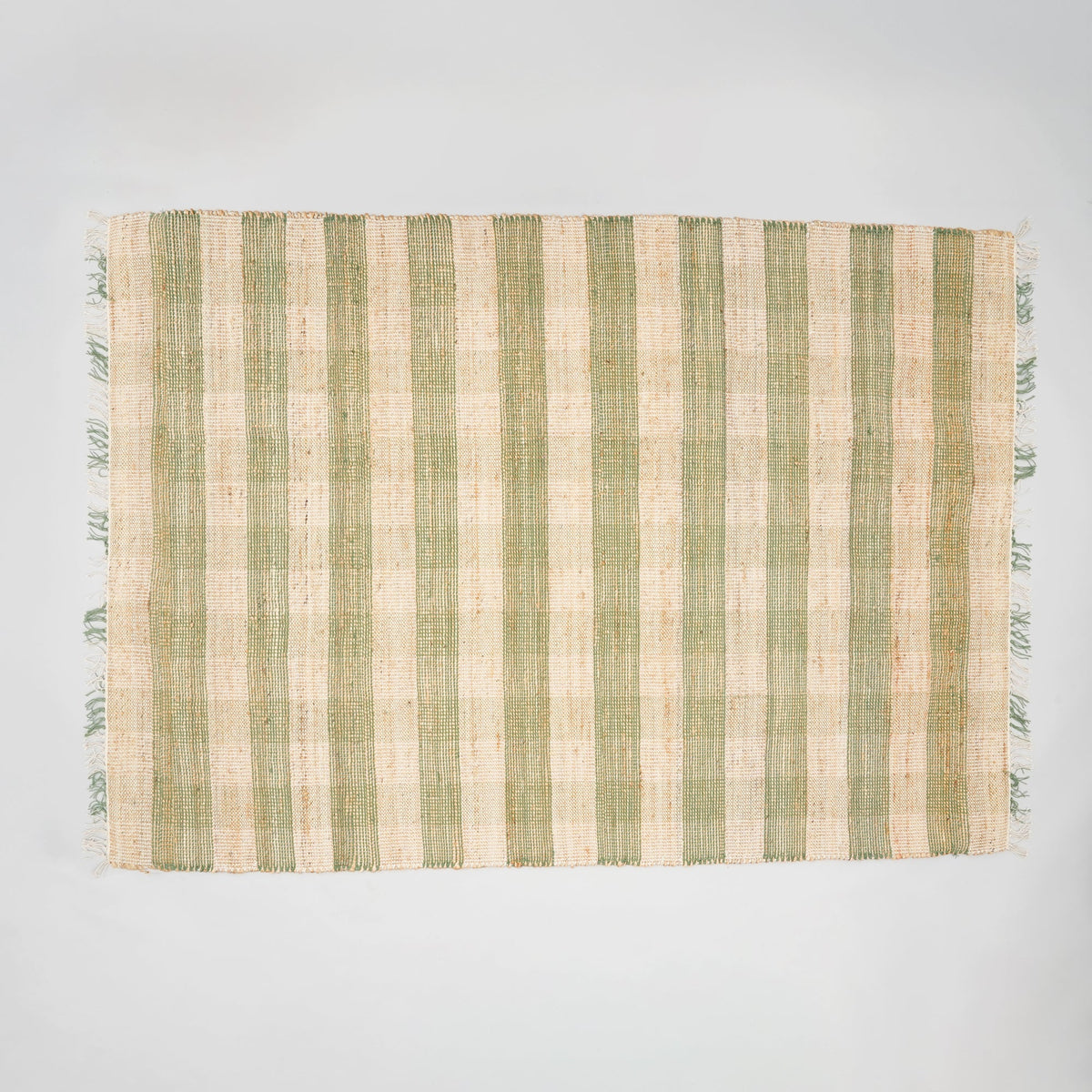 Artisan Hand Woven Jute & Cotton Green Plaid Rug