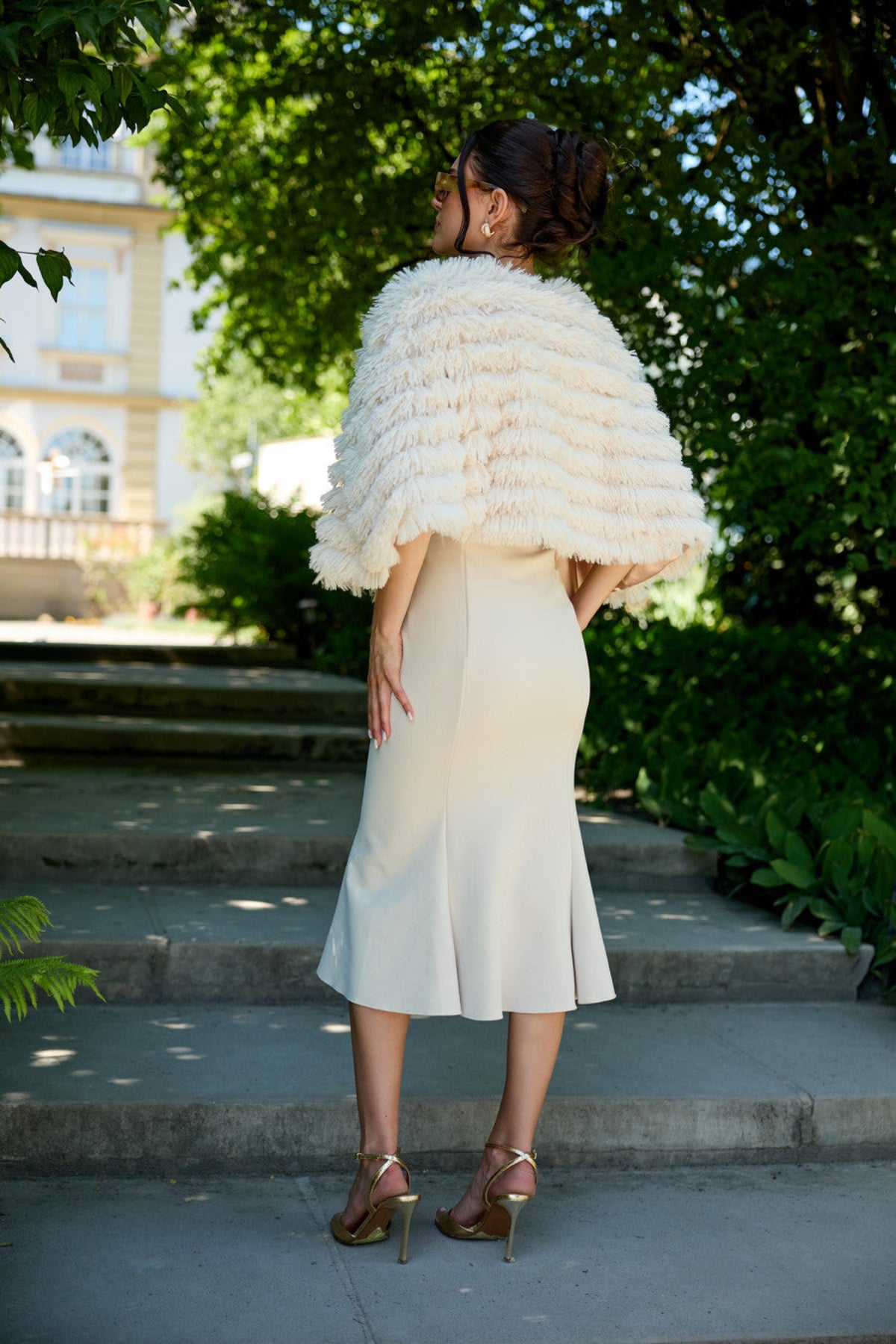 Faux Fur Tasseled Capelet - White