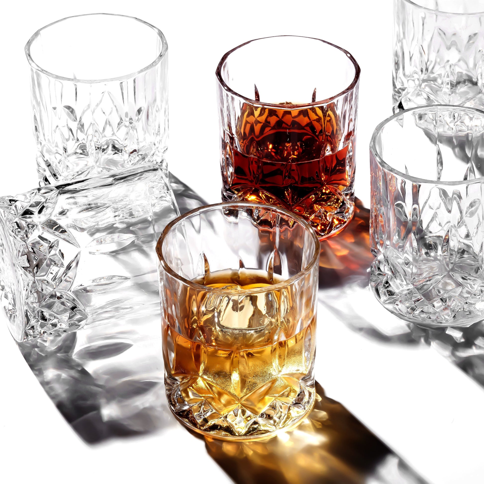 Crystal Cut Old Fashioned Whiskey Glasses 10oz set heavy base