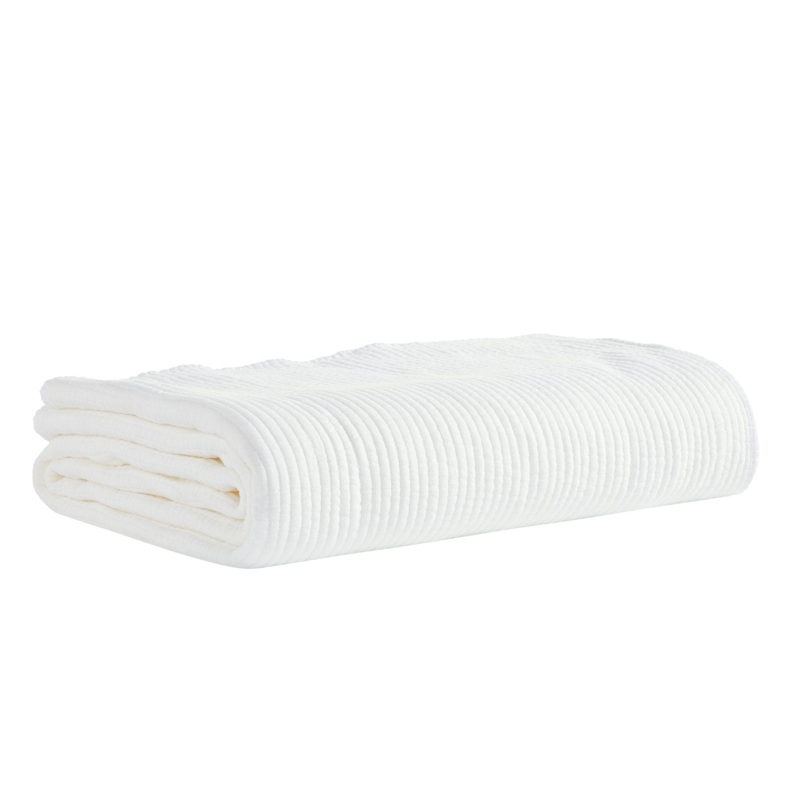 CL-196-11096_1|White ribbed quilted coverlet, neatly folded, offering a modern, clean look and soft texture for any contemporary bedroom.