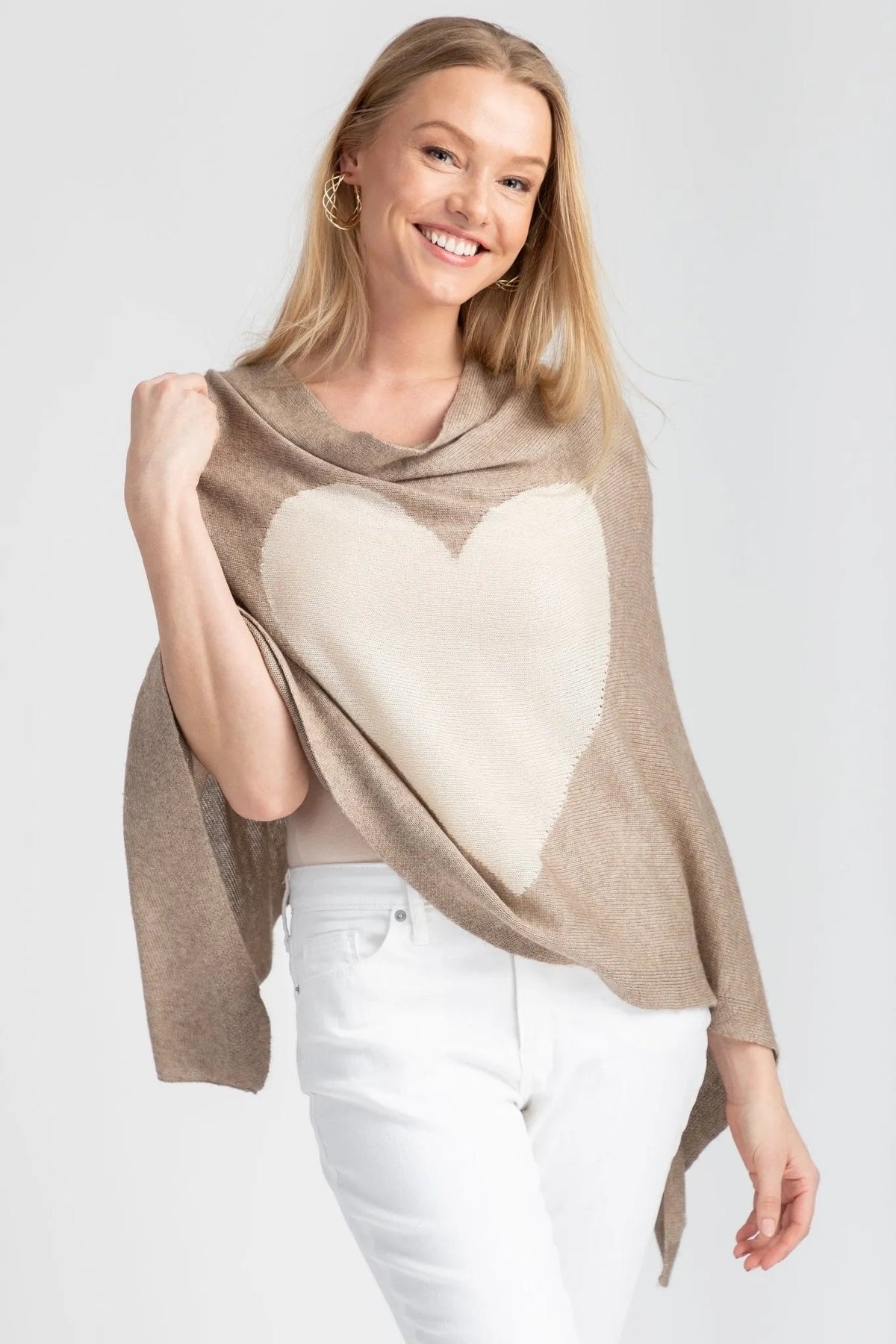 Heart Cashmere and Silk Poncho - Linen