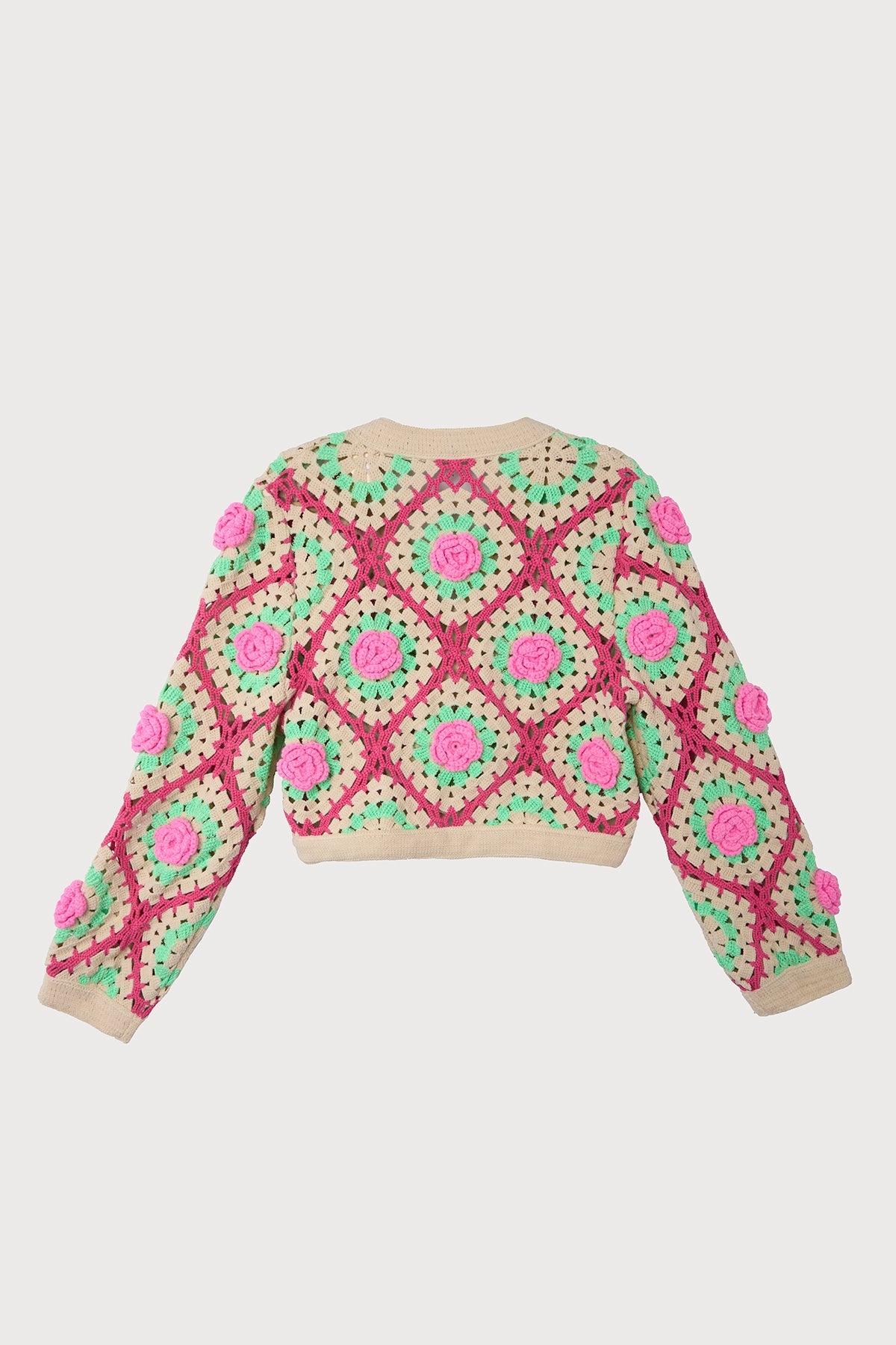 Rosette Crochet Cardigan - Pink