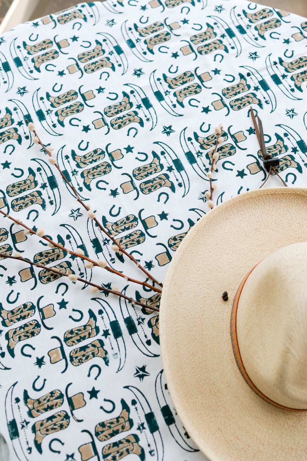 Table Throw (Ivory)- Cowgirl, Midnight & Chai - The Mended Company