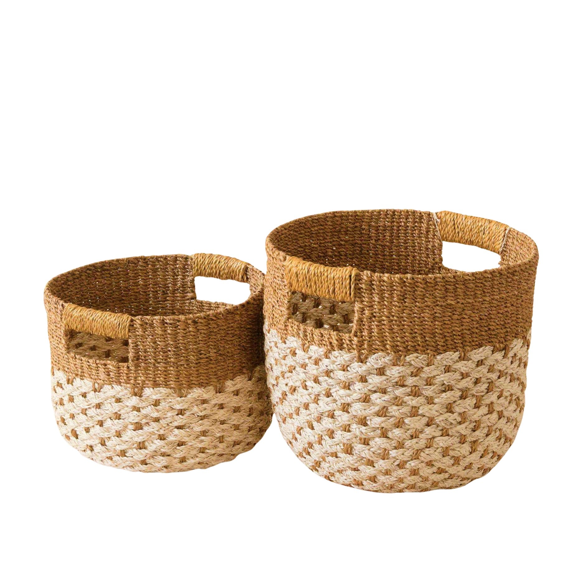 - Golden Brown Round Bakets, set of 2 - Handcrafted Bins | LIKHA - LIKHÂ