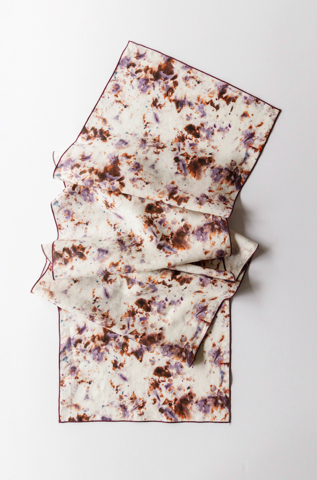 Rose Marble linen table runner flat lay close up of lavender trim - Goldie Home