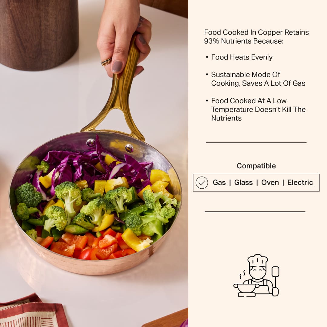 Copper Frypan (Frying Pan) with Brass Handle - Saute Pan P-TAL
