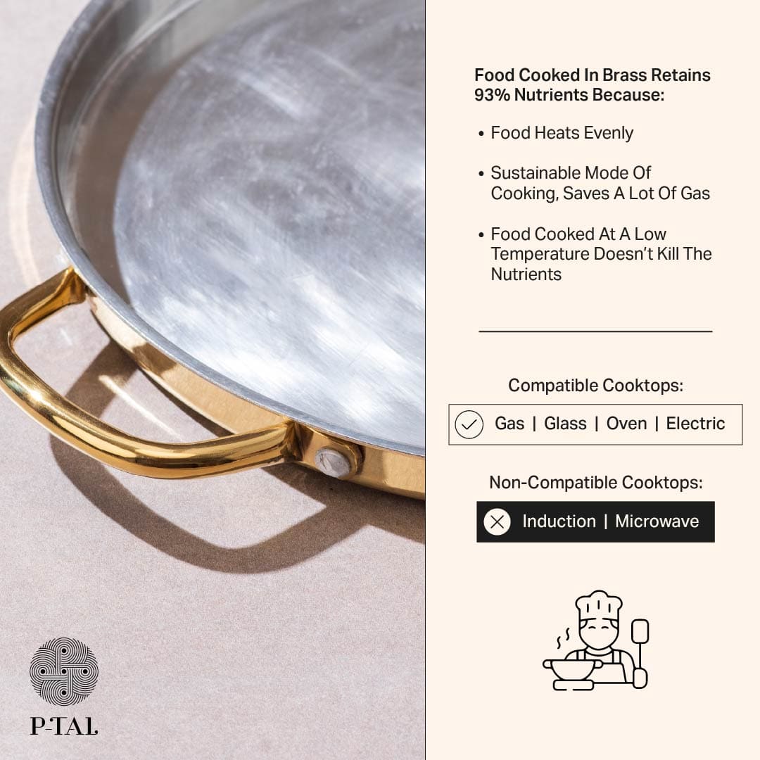 Brass Dosa Tawa with Insulated handles And Brass Ghee Pot Combo P-TAL: Traditional Kitchenware and Drinkware
