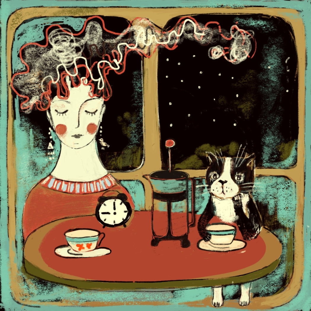 Coffee with Cat, Day Scene and Night Scene - Leopard Frog