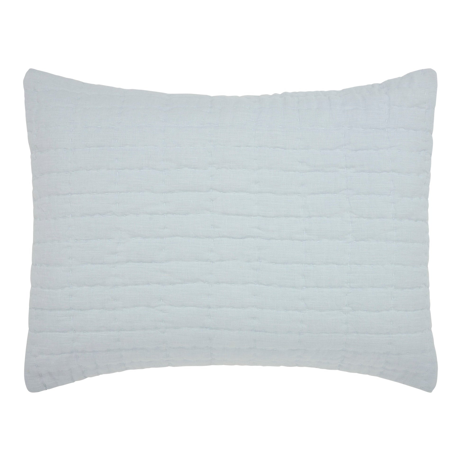 SS-373-2026_1|Light blue square quilted pillow sham with subtle crinkled texture, adding calming color to any bedroom space. (114 chars)