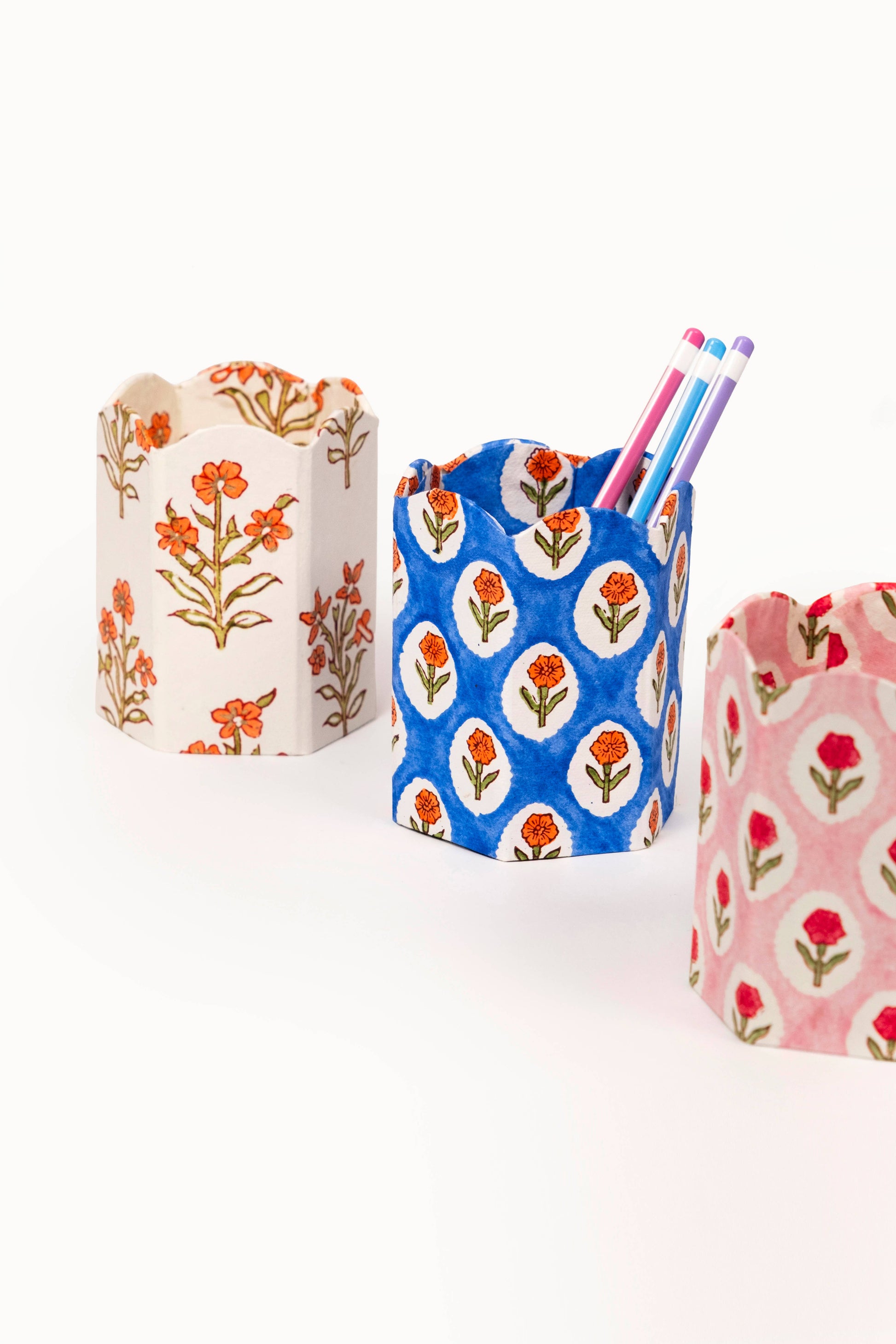 Block Print Pencil Holder - Leela Apricot (Collapsible)