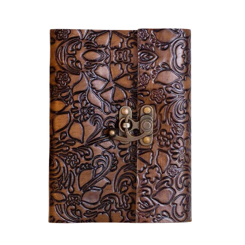 Rustic floral leather journal with latch – beautifully detailed cover for poetry, notes, and daily reflections