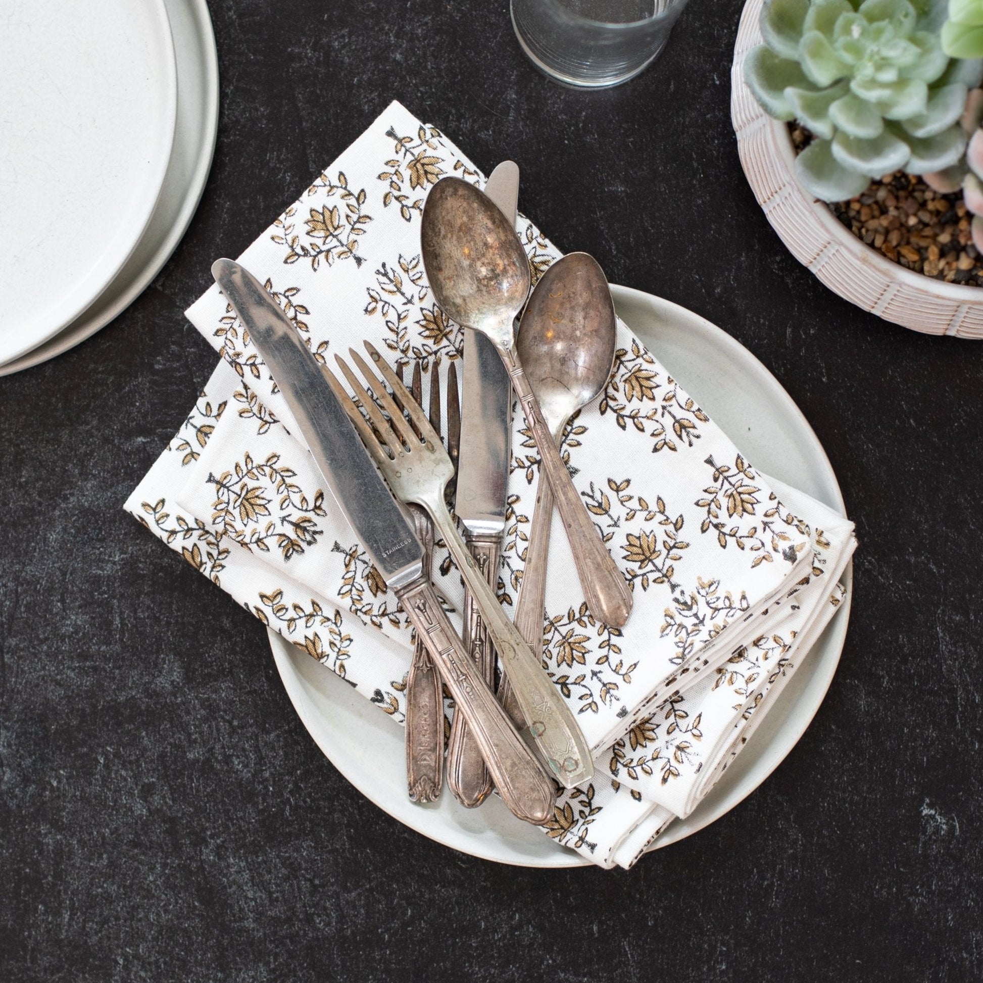 Organic Ivory Napkins (set of 4) - Lotus, Black & Chai - The Mended Company