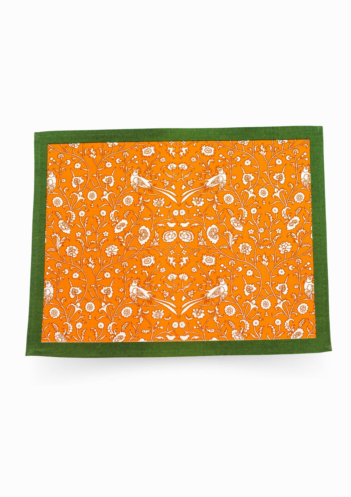 Orange blockprint placemat with green border from Inner Child