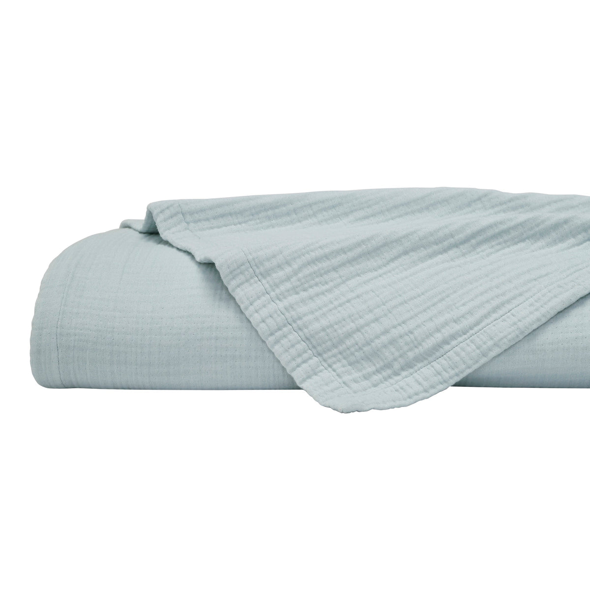 BL-863-11096_8|Rolled light blue 100% cotton gauze blanket, offering soft, breathable comfort and stylish, inviting home decor.